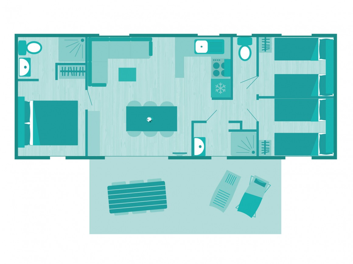 Mobile home Lafayette 6 people 3 bedrooms 2 bathrooms Camping Lacanau