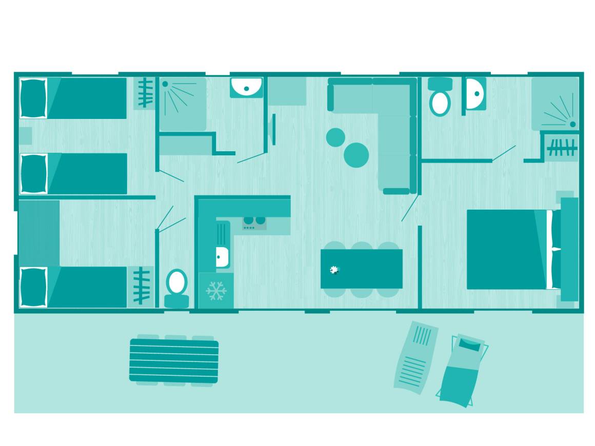 Mobil home 6 people 3 bedrooms 2 bathrooms airconditioned Premium